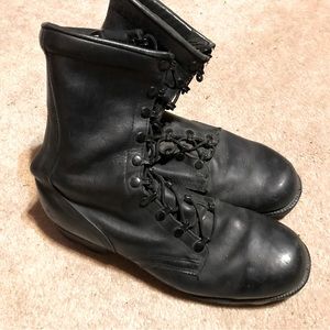 Military Issued Black Leather Boots - Size 10